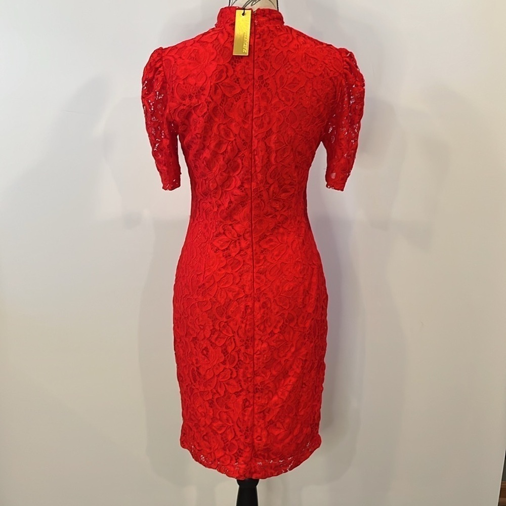 NWT Alexia Admor ‘Elly’ lace overlay high neck sheath dress M - Picture 3 of 12